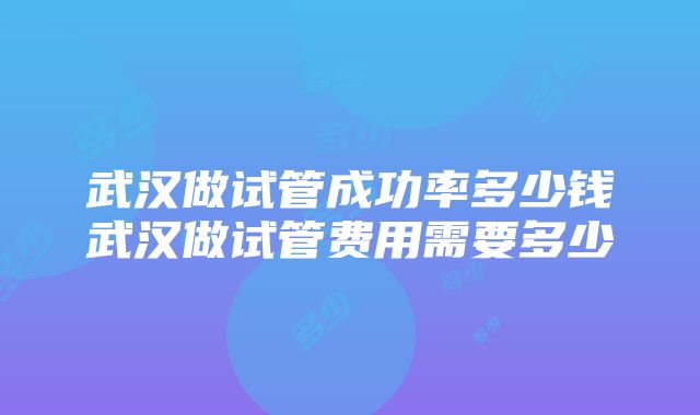 武汉做试管成功率多少钱武汉做试管费用需要多少