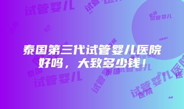 泰国第三代试管婴儿医院好吗，大致多少钱！