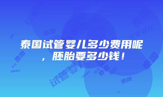 泰国试管婴儿多少费用呢，胚胎要多少钱！