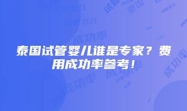 泰国试管婴儿谁是专家？费用成功率参考！