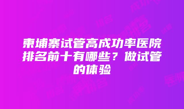 柬埔寨试管高成功率医院排名前十有哪些？做试管的体验