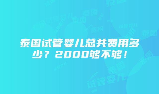 泰国试管婴儿总共费用多少？2000够不够！