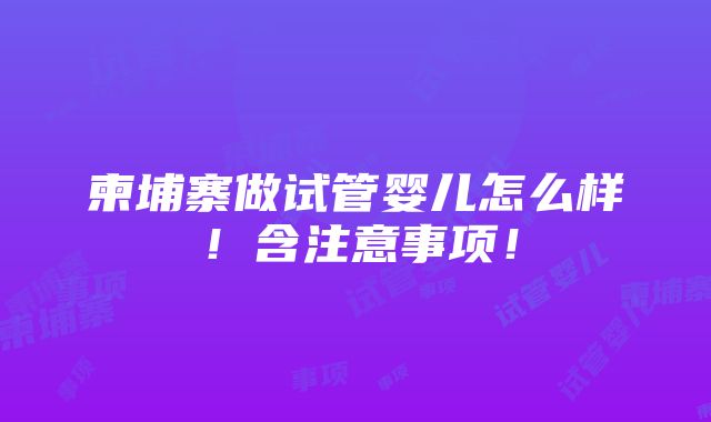 柬埔寨做试管婴儿怎么样！含注意事项！