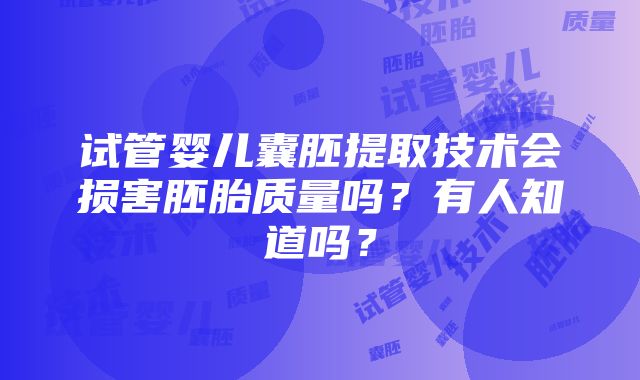 试管婴儿囊胚提取技术会损害胚胎质量吗？有人知道吗？