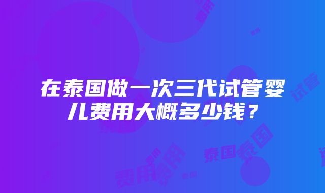 在泰国做一次三代试管婴儿费用大概多少钱？