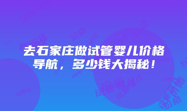 去石家庄做试管婴儿价格导航，多少钱大揭秘！