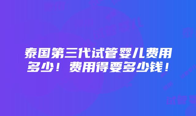 泰国第三代试管婴儿费用多少！费用得要多少钱！