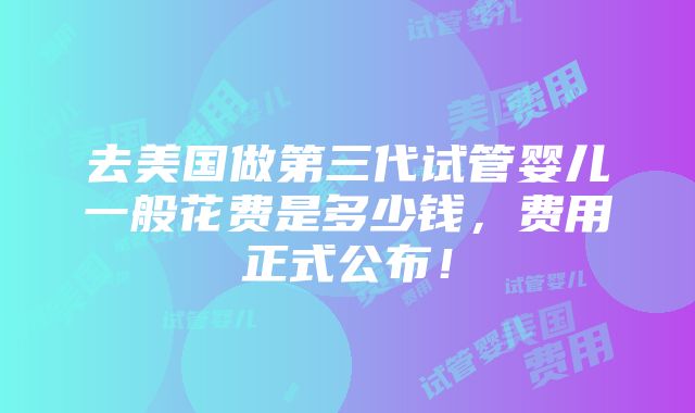 去美国做第三代试管婴儿一般花费是多少钱，费用正式公布！