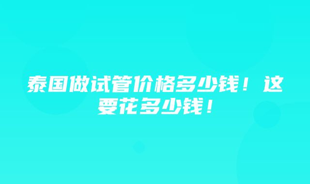 泰国做试管价格多少钱！这要花多少钱！