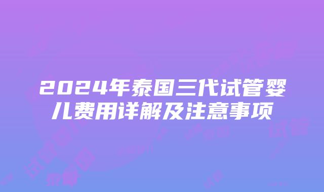 2024年泰国三代试管婴儿费用详解及注意事项