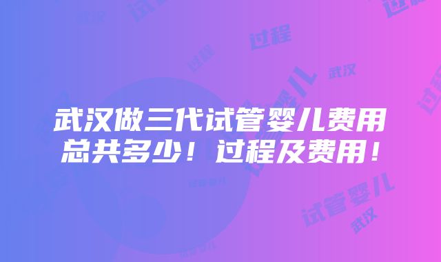 武汉做三代试管婴儿费用总共多少！过程及费用！