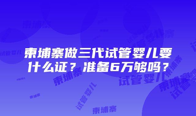 柬埔寨做三代试管婴儿要什么证？准备6万够吗？