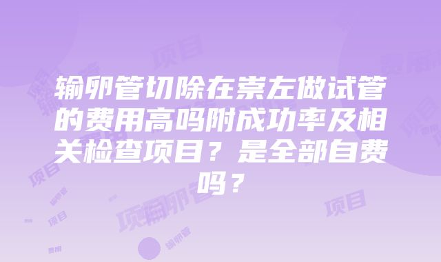 输卵管切除在崇左做试管的费用高吗附成功率及相关检查项目？是全部自费吗？