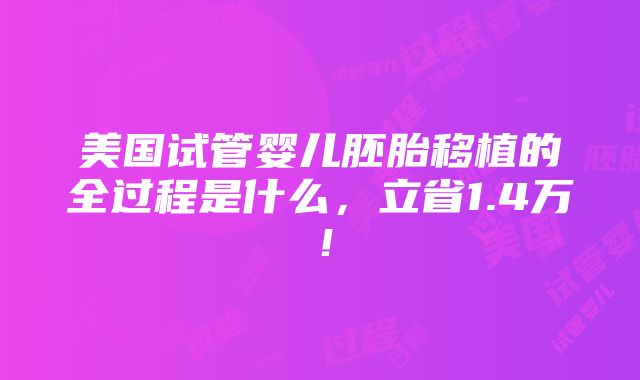 美国试管婴儿胚胎移植的全过程是什么，立省1.4万！