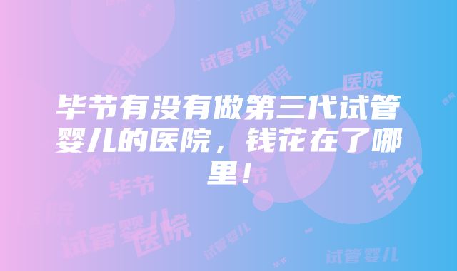 毕节有没有做第三代试管婴儿的医院，钱花在了哪里！