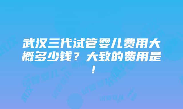 武汉三代试管婴儿费用大概多少钱？大致的费用是！