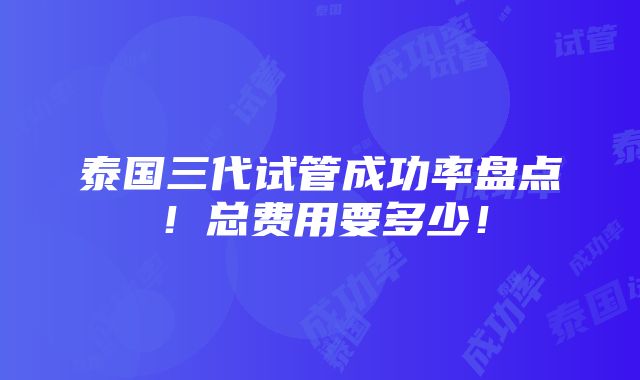 泰国三代试管成功率盘点！总费用要多少！