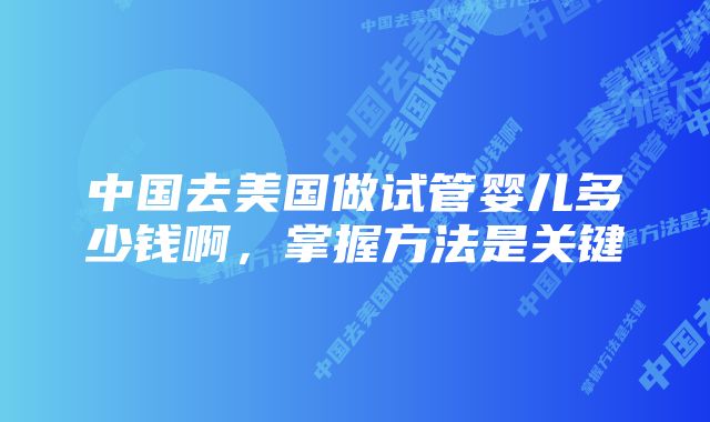 中国去美国做试管婴儿多少钱啊，掌握方法是关键