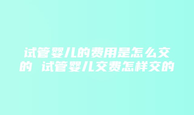 试管婴儿的费用是怎么交的 试管婴儿交费怎样交的