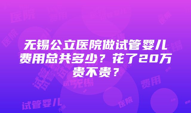 无锡公立医院做试管婴儿费用总共多少？花了20万贵不贵？