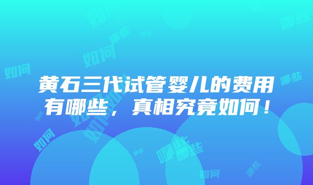 黄石三代试管婴儿的费用有哪些，真相究竟如何！