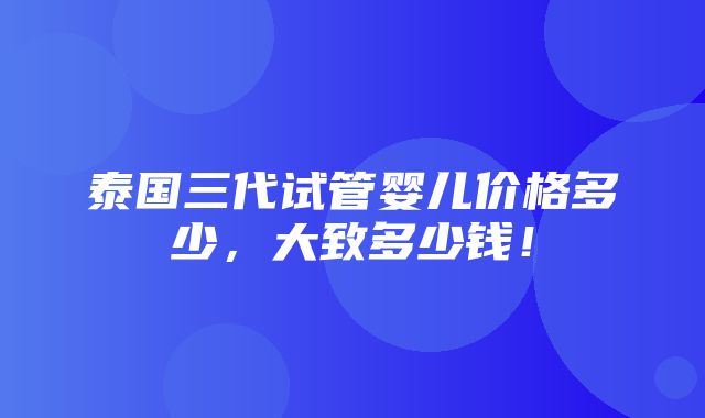 泰国三代试管婴儿价格多少，大致多少钱！