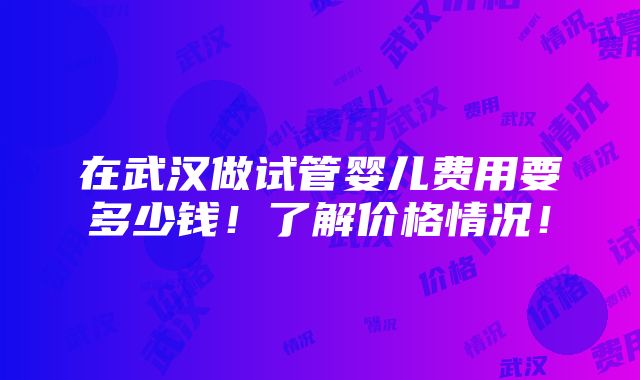 在武汉做试管婴儿费用要多少钱！了解价格情况！