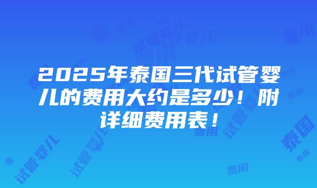 2025年泰国三代试管婴儿的费用大约是多少！附详细费用表！