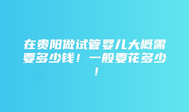 在贵阳做试管婴儿大概需要多少钱！一般要花多少！