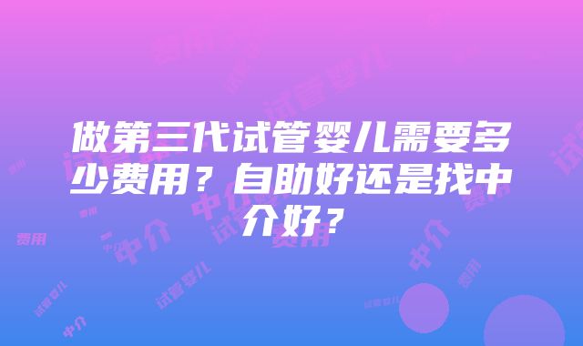 做第三代试管婴儿需要多少费用？自助好还是找中介好？