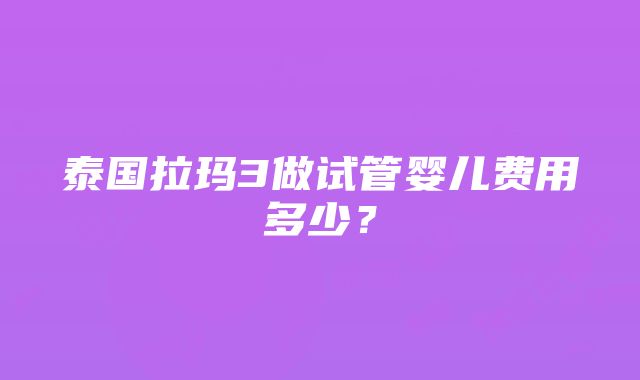 泰国拉玛3做试管婴儿费用多少？