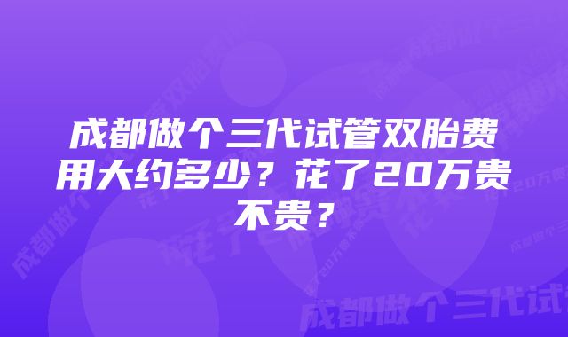 成都做个三代试管双胎费用大约多少？花了20万贵不贵？