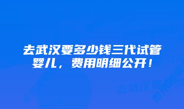 去武汉要多少钱三代试管婴儿，费用明细公开！