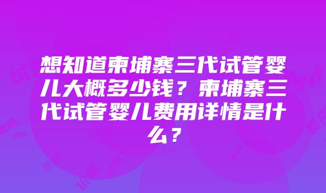 想知道柬埔寨三代试管婴儿大概多少钱？柬埔寨三代试管婴儿费用详情是什么？