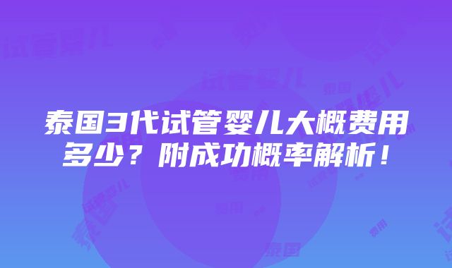 泰国3代试管婴儿大概费用多少？附成功概率解析！