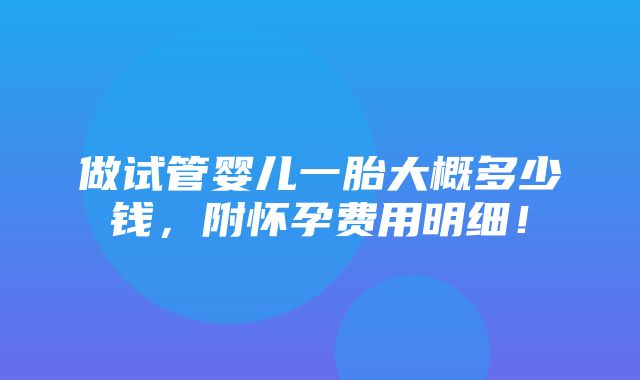 做试管婴儿一胎大概多少钱，附怀孕费用明细！