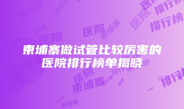 柬埔寨做试管比较厉害的医院排行榜单揭晓