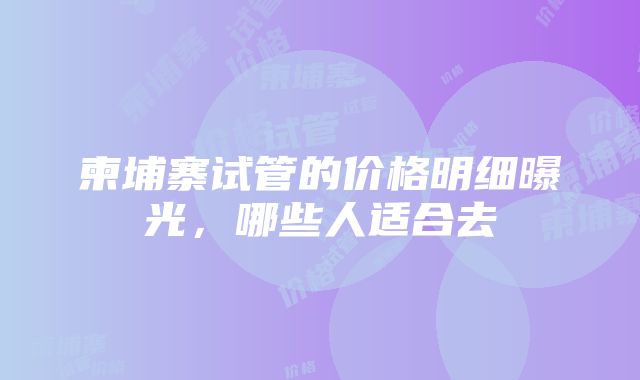 柬埔寨试管的价格明细曝光，哪些人适合去