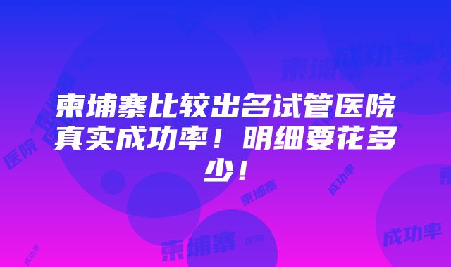 柬埔寨比较出名试管医院真实成功率！明细要花多少！