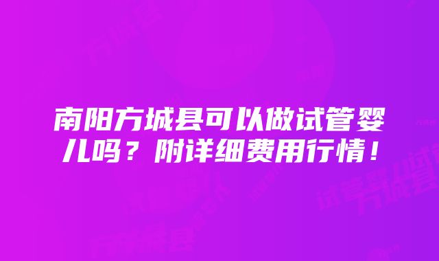 南阳方城县可以做试管婴儿吗？附详细费用行情！