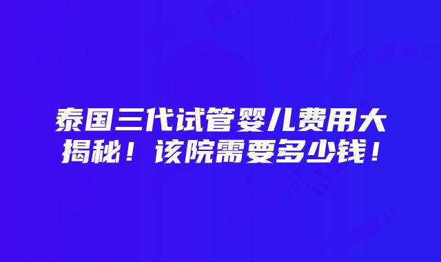 泰国三代试管婴儿费用大揭秘！该院需要多少钱！