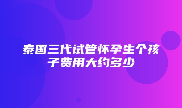 泰国三代试管怀孕生个孩子费用大约多少