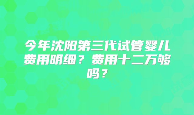 今年沈阳第三代试管婴儿费用明细？费用十二万够吗？