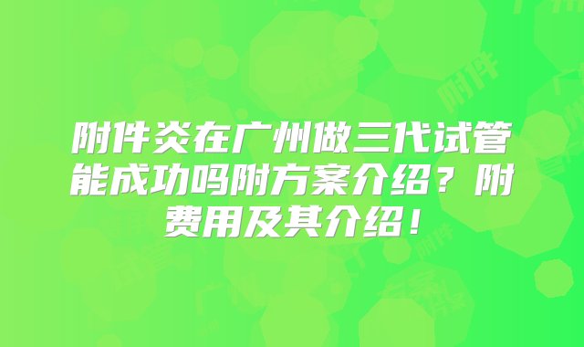 附件炎在广州做三代试管能成功吗附方案介绍？附费用及其介绍！