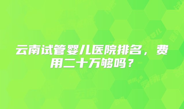 云南试管婴儿医院排名，费用二十万够吗？