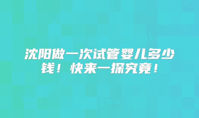 沈阳做一次试管婴儿多少钱！快来一探究竟！