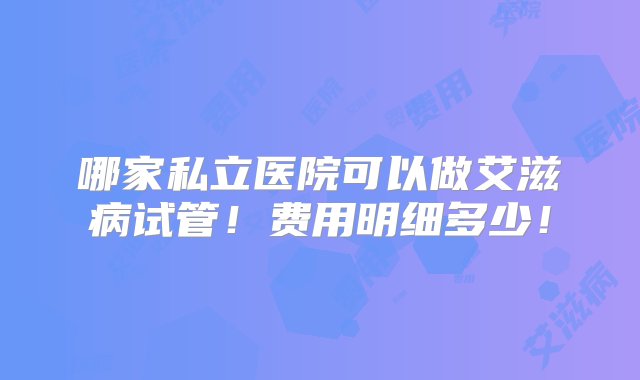 哪家私立医院可以做艾滋病试管！费用明细多少！