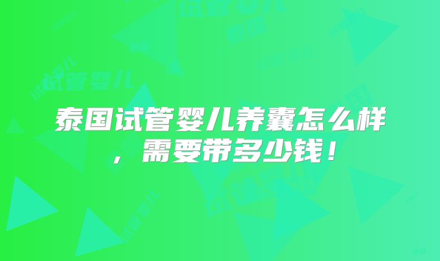 泰国试管婴儿养囊怎么样，需要带多少钱！