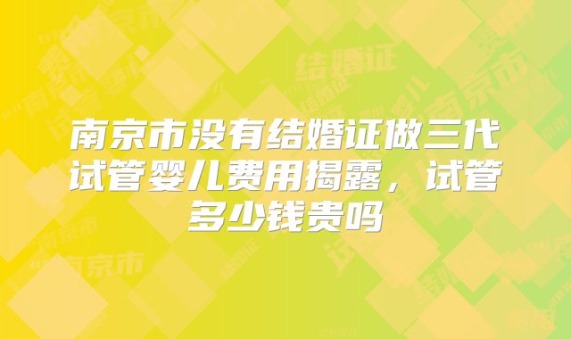 南京市没有结婚证做三代试管婴儿费用揭露，试管多少钱贵吗