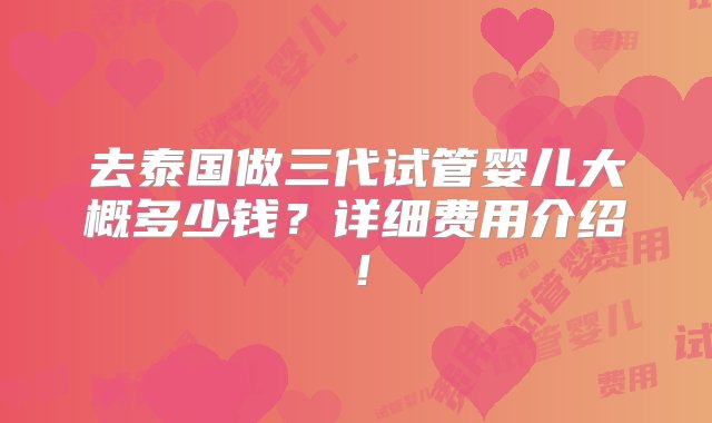 去泰国做三代试管婴儿大概多少钱？详细费用介绍！